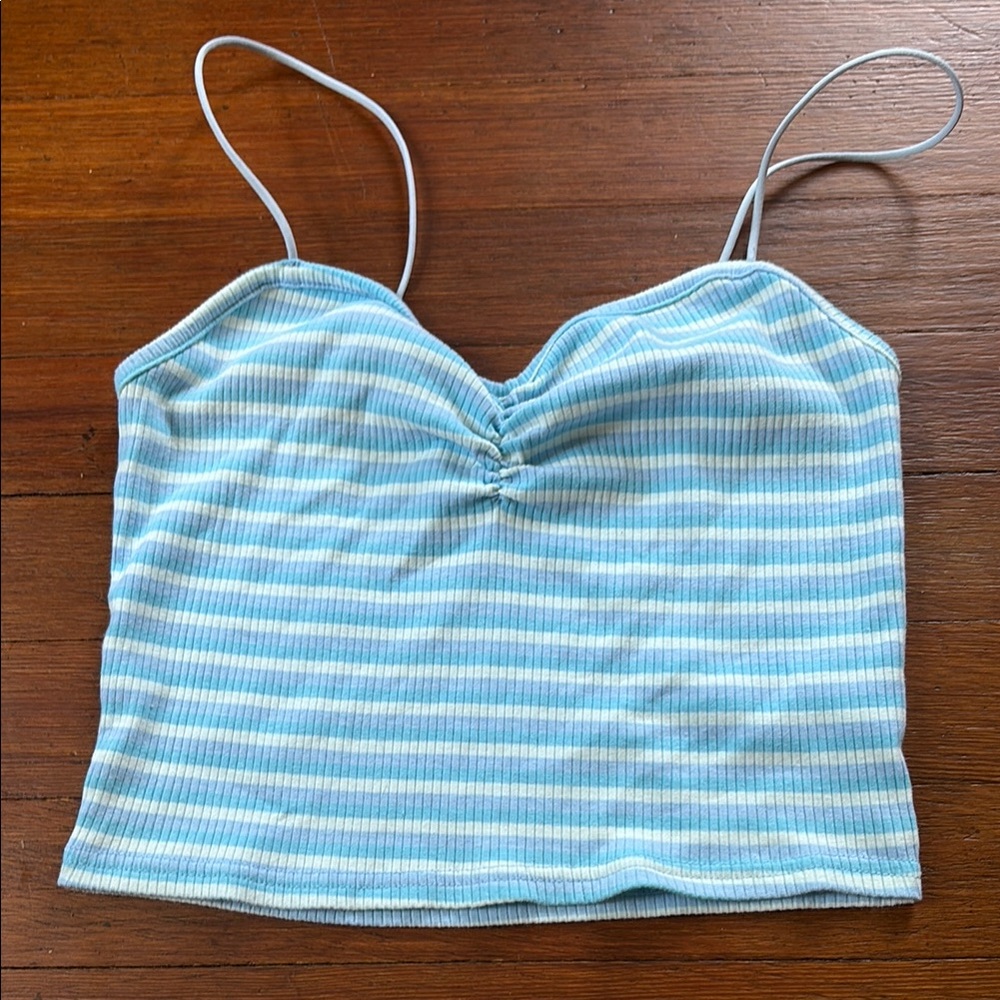 PacSun Blue and White Ruched Camisole Top